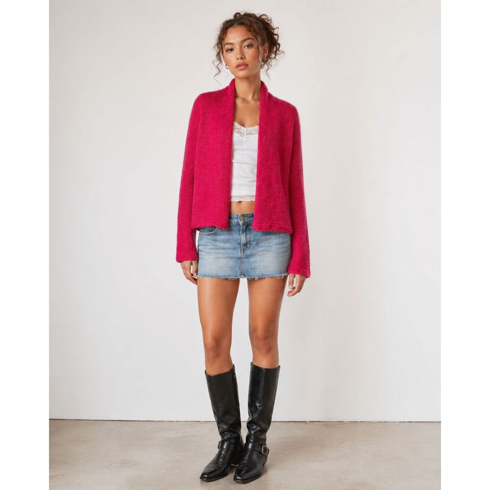 Hollister Wool Blend Knit Open Cardigan in Hot Pink XS